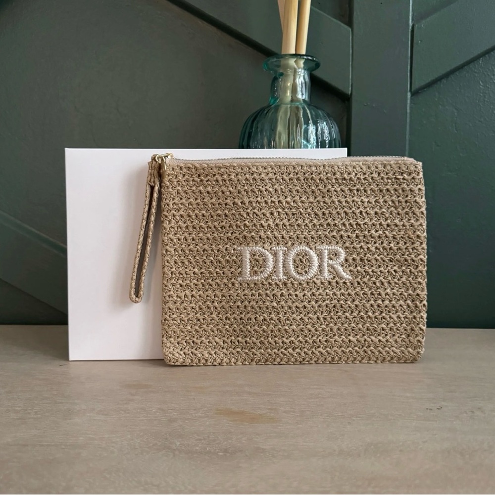 Dior Tan Raffia Wristlet Clutch